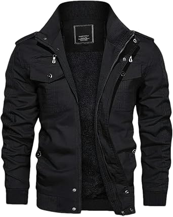 Autumn Winter Fleece Jacket Men Retro Windbreaker Casual Army Pilot Coat Thicken Warm Bomber Cargo Jacket Outerwear