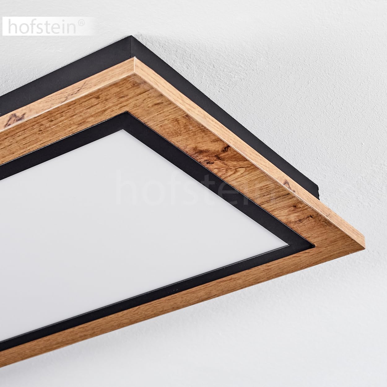 HOFSTEIN LED Deckenleuchte Salmi, moderne Deckenlampe aus Metall/MDF/Kunststoff in Schwarz/Holzoptik/Braun/Weiß, rechteckige Leuchte 120 cm x 30 cm, 4000 Lumen, 3000 Kelvin, 36 Watt, Wohnzimmer, Küche
