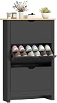 HOMCOM Cabinet de chaussures étroites, Space Armoire de rangement avec sabotage 2 Tiroirs et étagères réglables pour 6-12 paires de chaussures pour hall d'entrée et salon, blanc