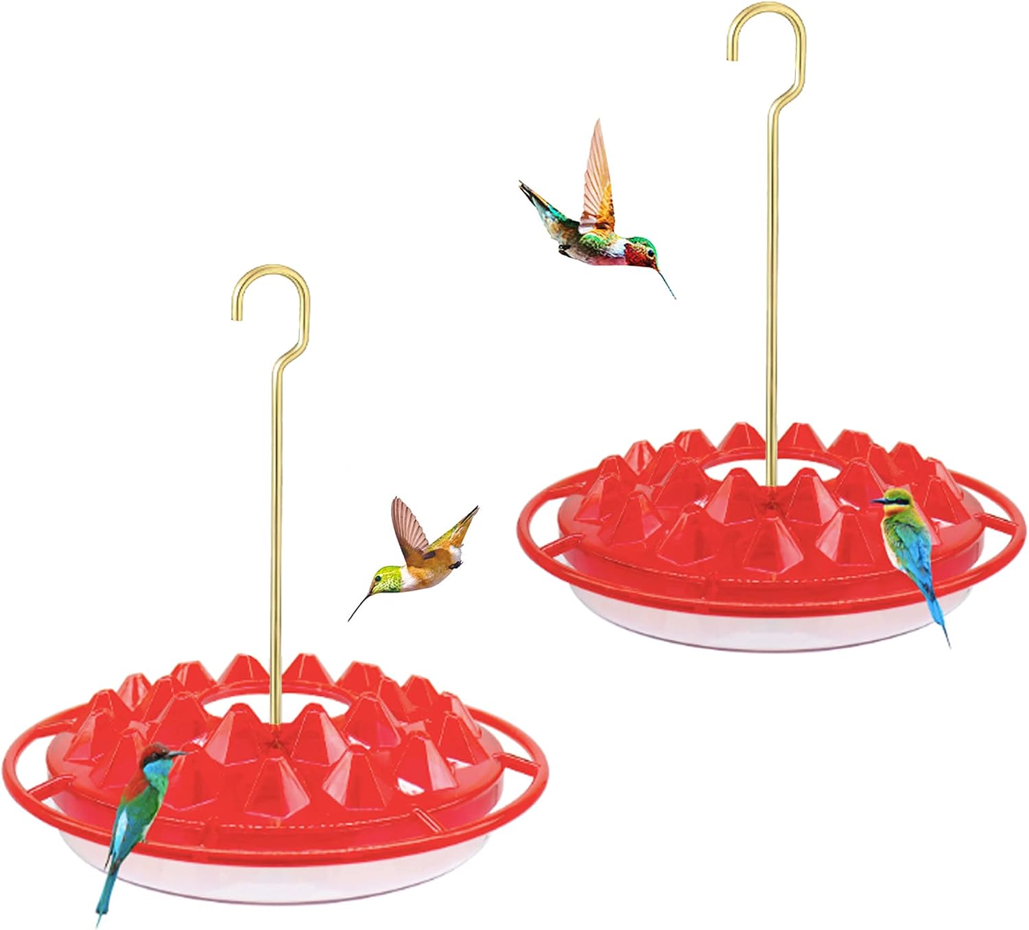 Hummingbird Feeders for Outdoors Hanging, Leak Proof, 2 Pack, Plastic Saucer Hummingbird Feeders, 25 Feeding Ports, with Cleaning Brushes, Easy to Fill and Clean, Garden, Patio