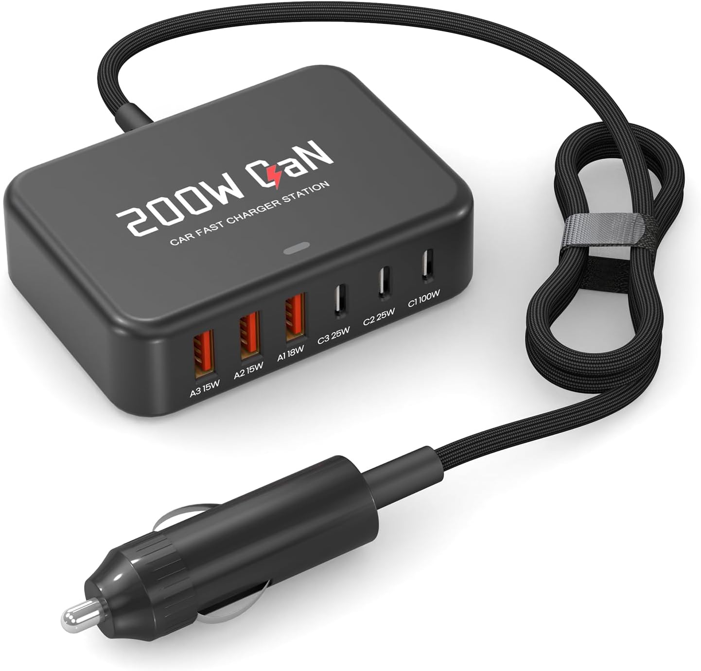 2026 New 200W GaN Fast Car Charger USB C 6-Ports Compatible with MacBook Pro/Air, Dell XPS, Lenovo ThinkPad, PD3.0 & PPS for iPhone 17/16 Series, Galaxy S26/S25 Ultra