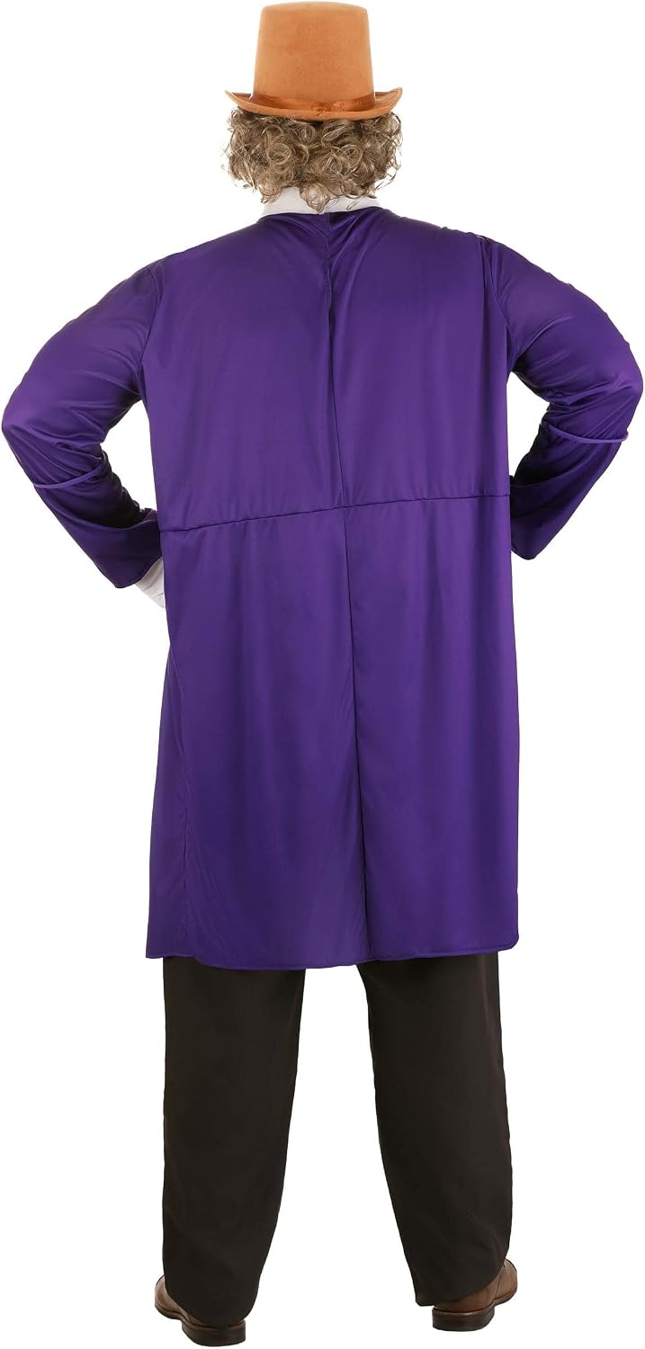 Plus Size Willy Wonka Costume for Men, Purple Jacket Chocolate Factory Uniform for Movie Cosplay & Halloween