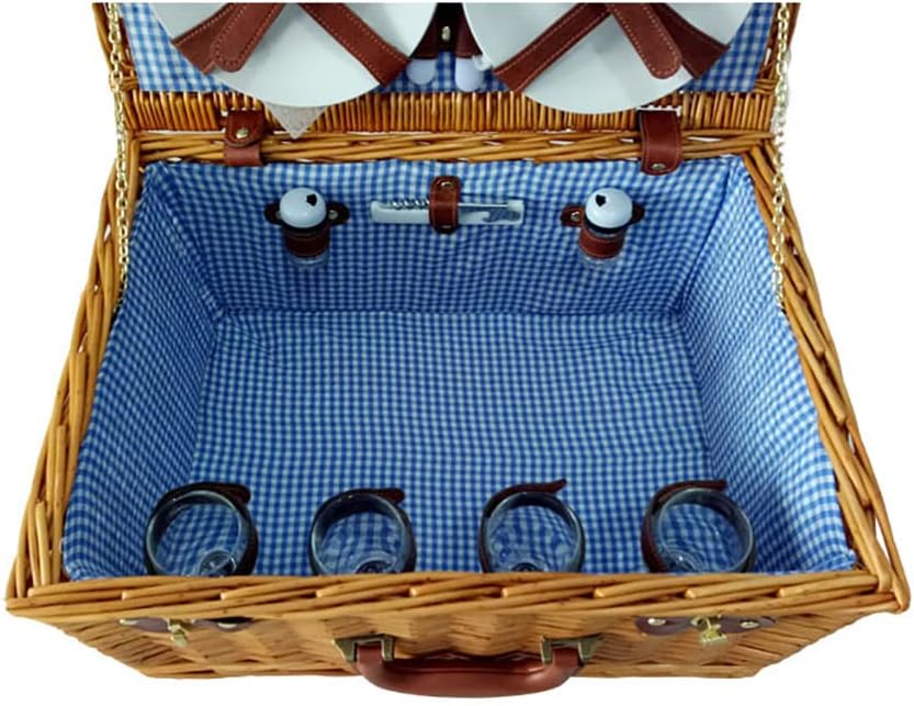 Picnic Basket for 4 People Wicker Picnic Set Willow Picnicr Basket with Cutlery Service Kit & Handle,Complete Picnic Accessories for Camping,Trips and Outdoor Party
