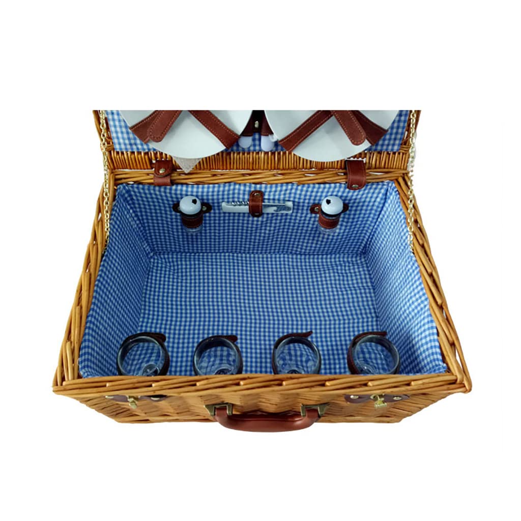 Cestino da Picnic per 4 Persone, Set da Picnic in Vimini, Cestino da Picnic in salice con Posate, Kit di Servizio e Manico, Accessori Completi per Picnic