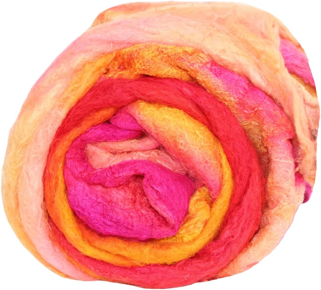 Knitsilk Premium A-Grade Mulberry Silk: Hand-Dyed Yellow & Pink Silk Fibers for Needle Felting, Wet Felting, Spinning, Knitting, and Sewing - 500g Mulberry Cocoon Sheet & Silk Filament Sheet