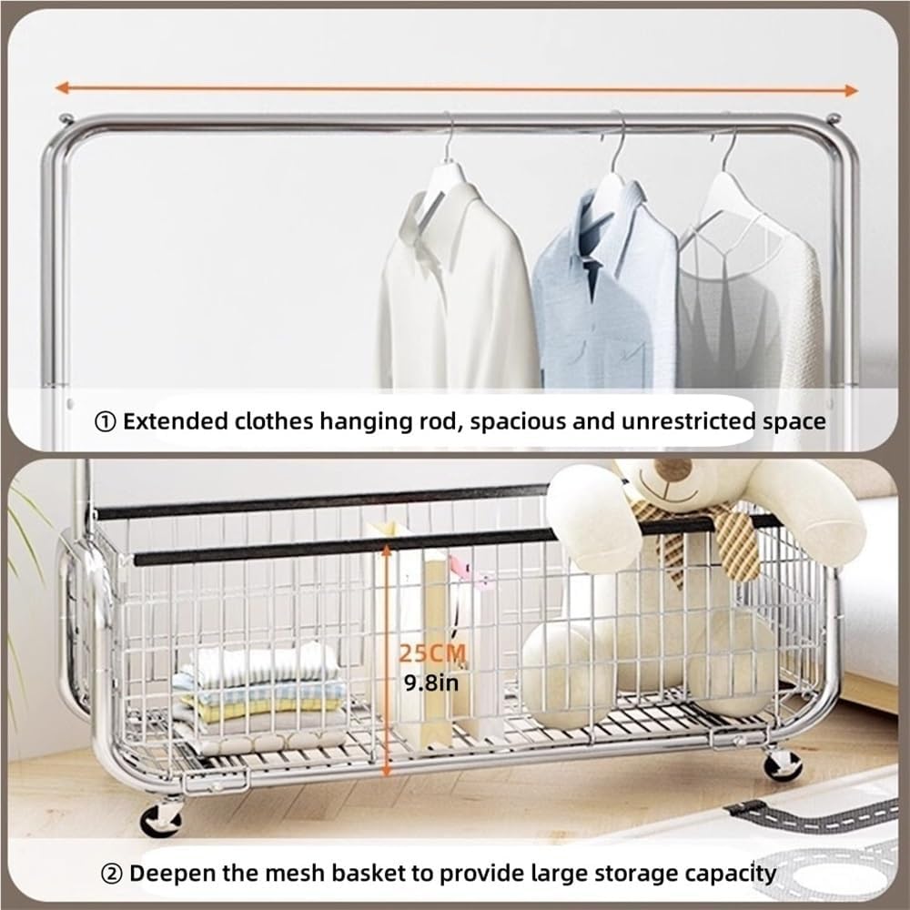 Freestanding Clothes Rack with Wheels, Metal Clothing Rack for Hanging Clothes, Rolling Garment Rack with Storage, Portable Coat Rack and Hat Rack, Clothes Drying Rack(80cm/31.5in)