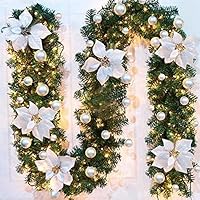Guirlande Noel 2.7m Artificiel Pour Escalier Cheminée, Avec Guirlande Lumineuse LED à Pile Blanc Chaud, Guirlande Déco Noel Vigne Guirlande Branche Sapin Verte, Murale Porte Chambre Fenetre Or