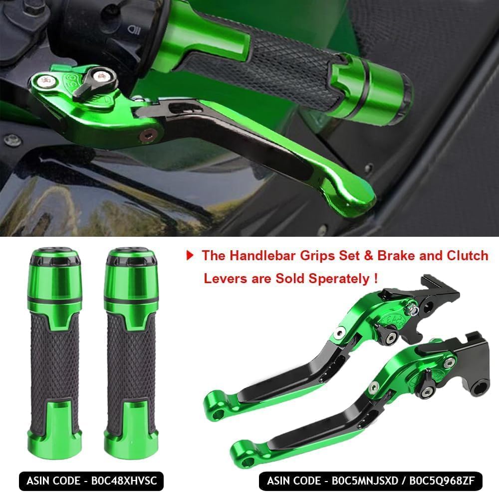 22mm 7/8" Motocycle Handlebar Grip Ends Set Universal for Z900 Z650 Z750 Z800 Z400 Z1000 Ninja 250 400 650R ZX6R ZX10R ER6N -Green