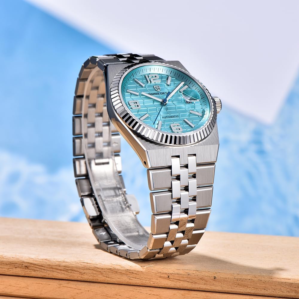 CEYADG Pagani Design Men's Automatic Mechanical Watch, 40mm Sapphire Glass 316L Stainless Steel, 100M Water Resistant Luminous Date Display Fluted Bezel Business Watch for Men