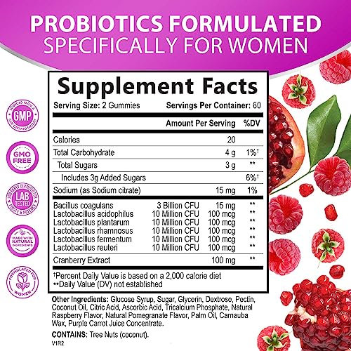 Probiotics For Women Gummy With Cranberry, 3 Billion Cfu Guaranteed With 6 Diverse Strains, Womens Probiotic For Digestive, Vaginal & Urinary Health, Immune Support Gummies, Non-Gmo - 120 Gummies #TOP1
