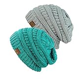 NYFASHION101 Exclusive Unisex Two Tone Warm Cable Knit Thick Slouch Beanie Cap (2 Tone Mint & 2 Tone Gray)