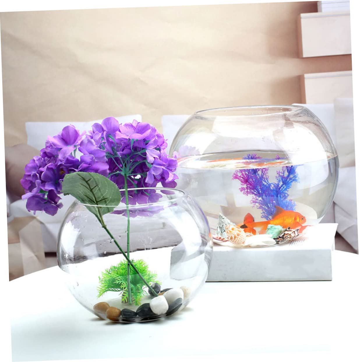 2pièces Vase Verre Transparent Rond pour Aquarium Terrarium Et Plantes Bocal Décoratif à Bulles pour Poissons Et Écosystème Intérieur