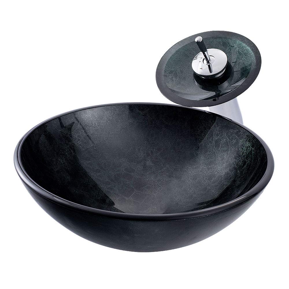 Lavabo à poser en verre moderne avec robinet cascade pour salle de bain