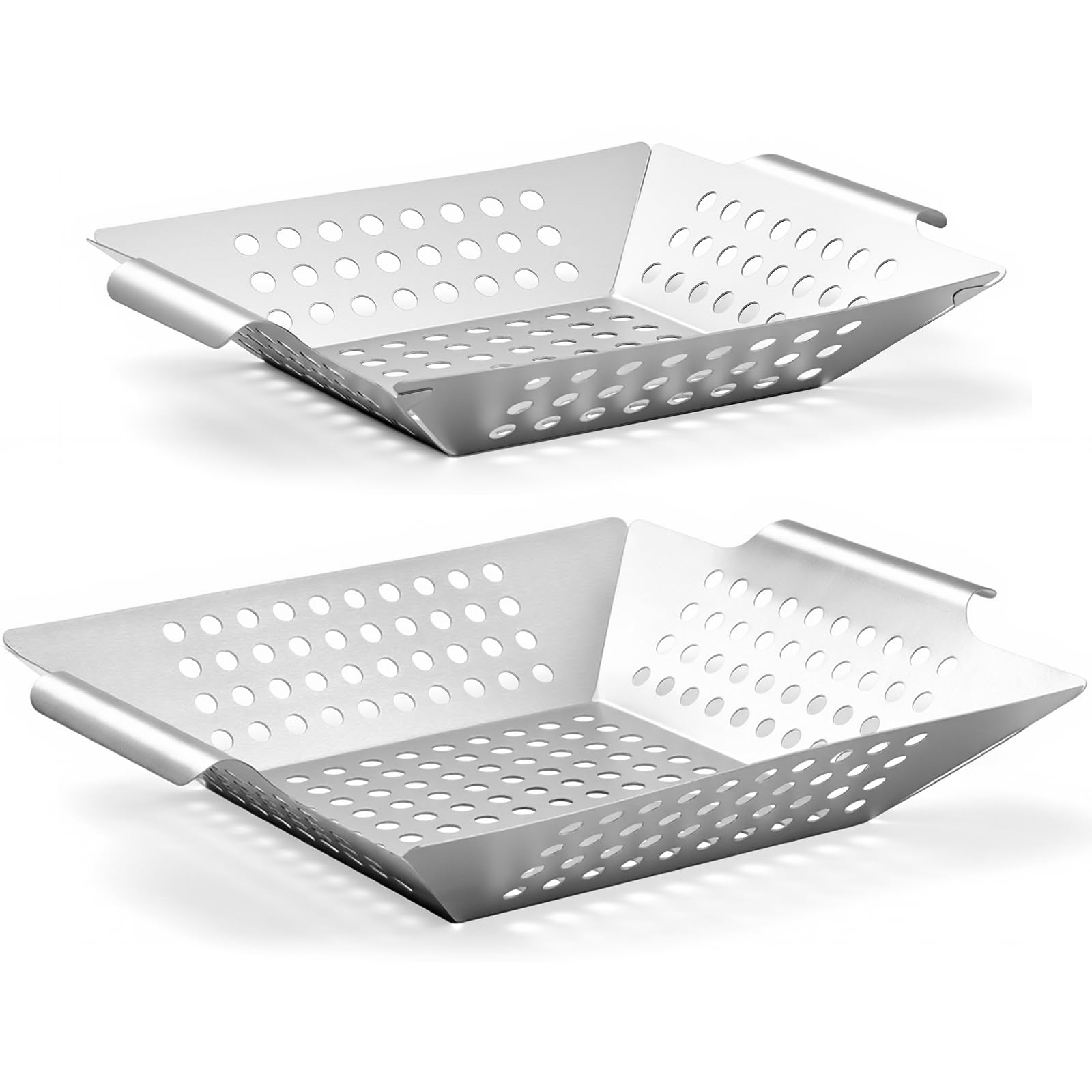 Geiserailie Grillkorb 2er-Pack M/L (20,5x24,5x4cm/ 31x26x6cm) Grillschale aus Edelstahl für Gemüse Fleisch Fisch Gas- Elektro- Holzkohlegrill Spülmaschinenfest Rostfrei
