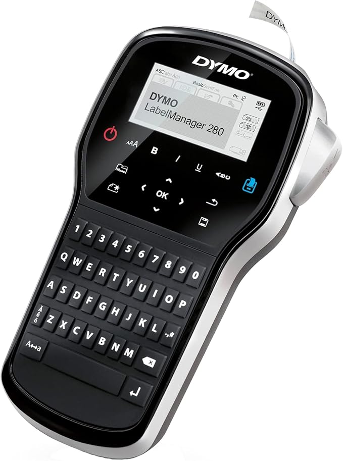 DYMO Label Maker, LabelManager 280 Rechargeable Portable Label Maker, Easy-to-Use, One-Touch Smart Keys, QWERTY Keyboard, PC and Mac Connectivity, For Home & Office Organization