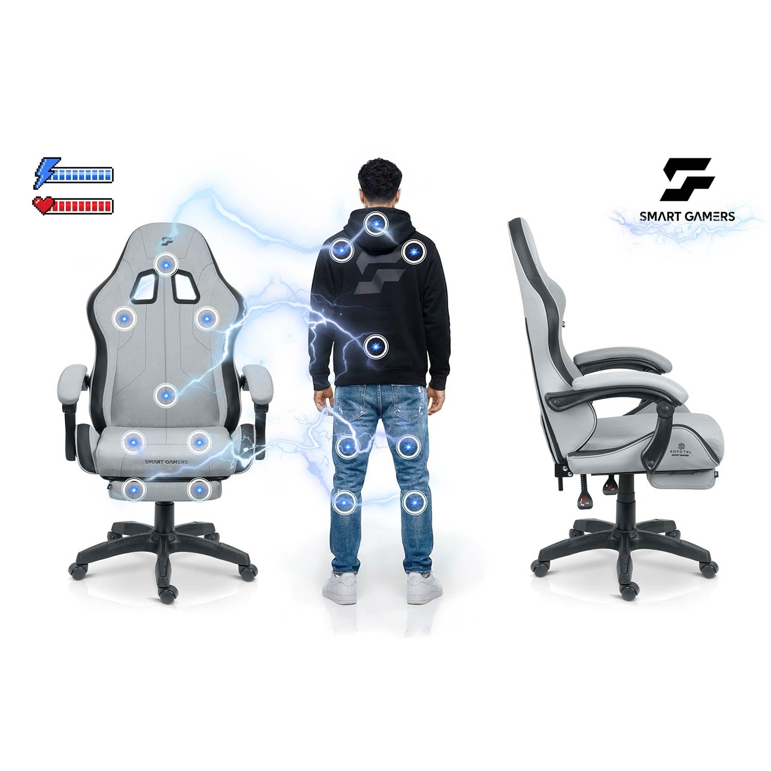 Fotel Gamingowy z Podnóżkiem, Regulacją i Oparciem 140° Czarny | Lokar Ergonomiczny Fotel dla Gracza do 120 kg, Blokada Kąta Kółka 360° Profilowany Zagłówek, Setup Gamingowy Home Office
