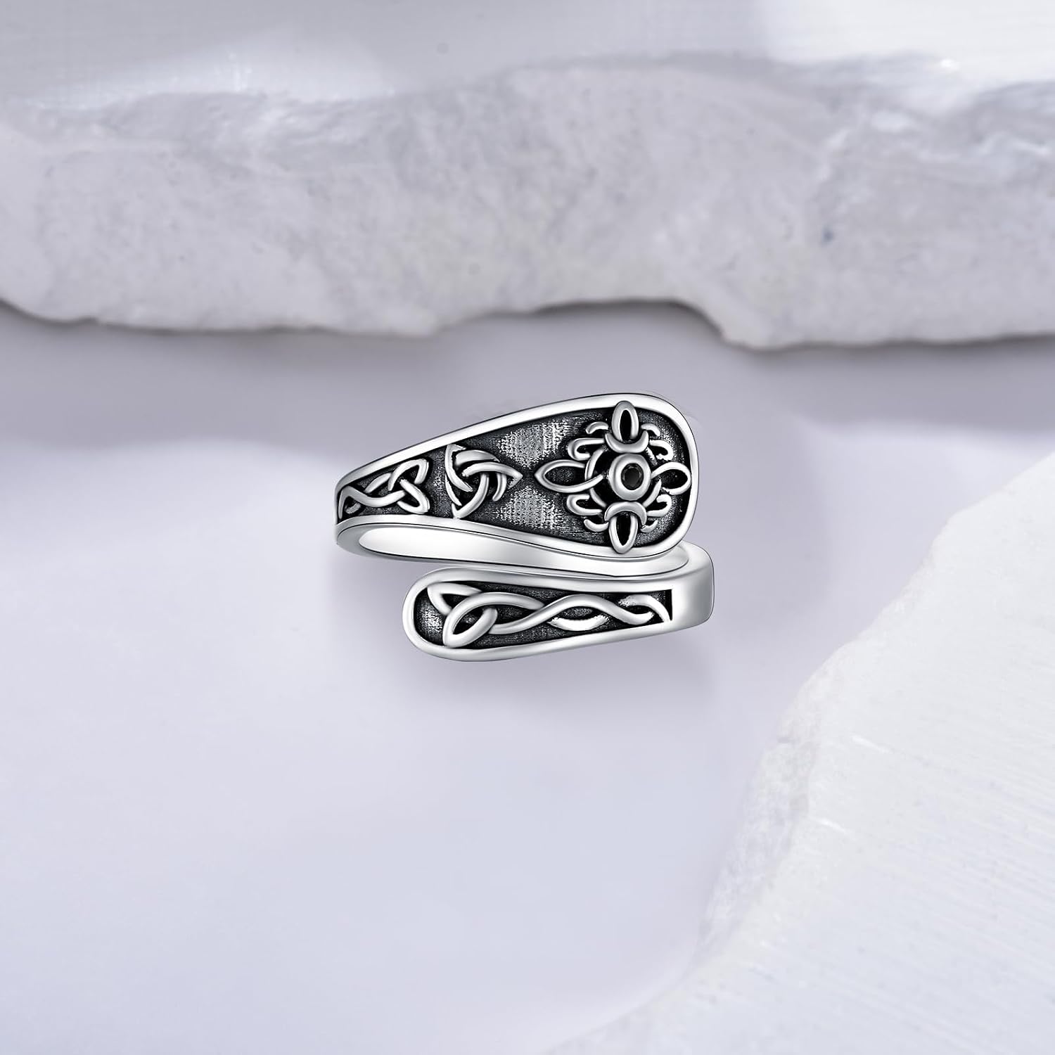 Witches Knot/Mushroom Spoon Ring 925 Sterling Silver Nudo de Bruja Adjustable Open Rings Celtic Knot Ring Witch Pagan Jewelry Christmas Witchy Gifts for Women