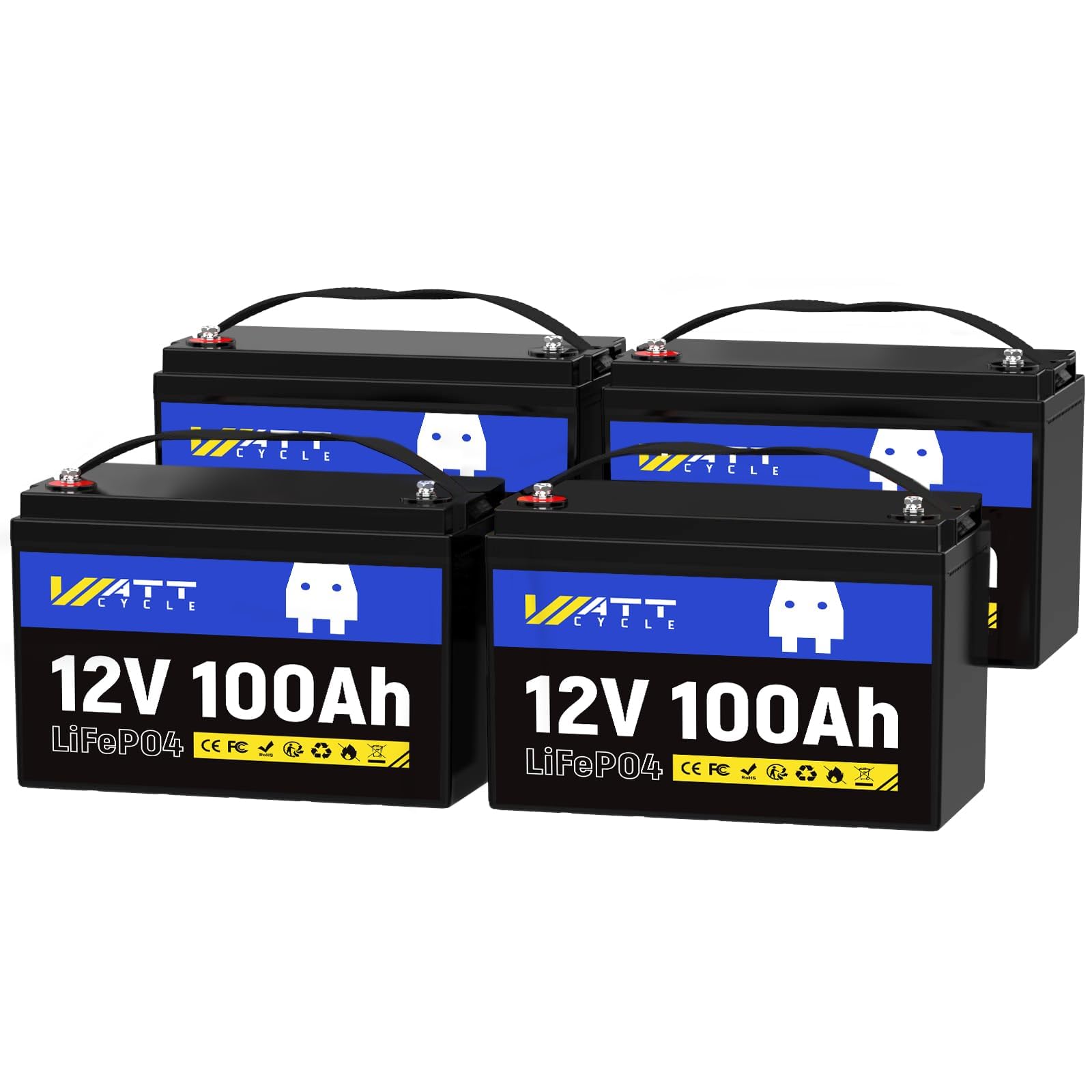 Wattcycle 12V 100Ah LiFePO4 Battery 4 Pack, BCI Group 24
