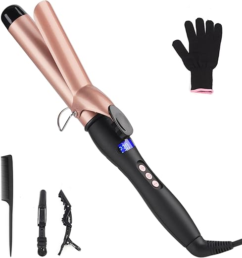 Curling Wand 32MM Curling Tongs with cilp Large Barrel Curling Iron Adjustable Temperature, Professional Hair Curler with Glove for Long & Medium Hair, Dual Voltage