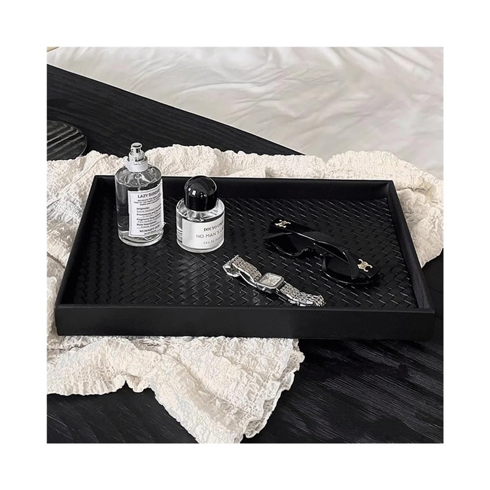 Bandeja de madera negra para servir – Expositor rectangular de aromaterapia y joyas – Almacenamiento versátil de objetos para baño, postres, zumo y desayuno – perfecta para decoración del hogar