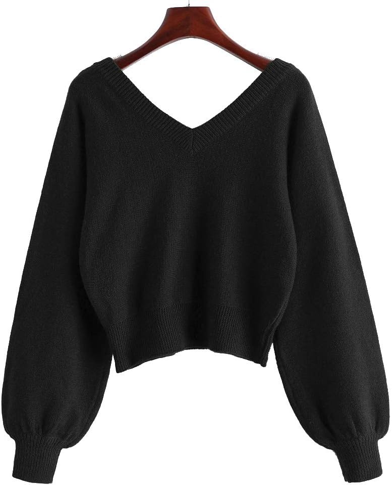 ZAFUL Women's Cropped Sweater V-Neck Long Sleeve Crop Sweater Pullover Jumper Knit Top - Image 3