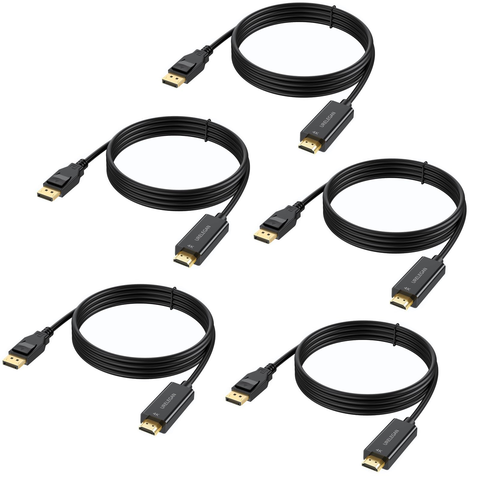 DisplayPort to HDMI Cable 3 feet 5-Pack, 4K Display Port to HDMI Cables Uni-Directional DP to HDMI Cord for Dell, Monitor, Projector, Desktop, AMD, Lenovo, HP, ThinkPad and More