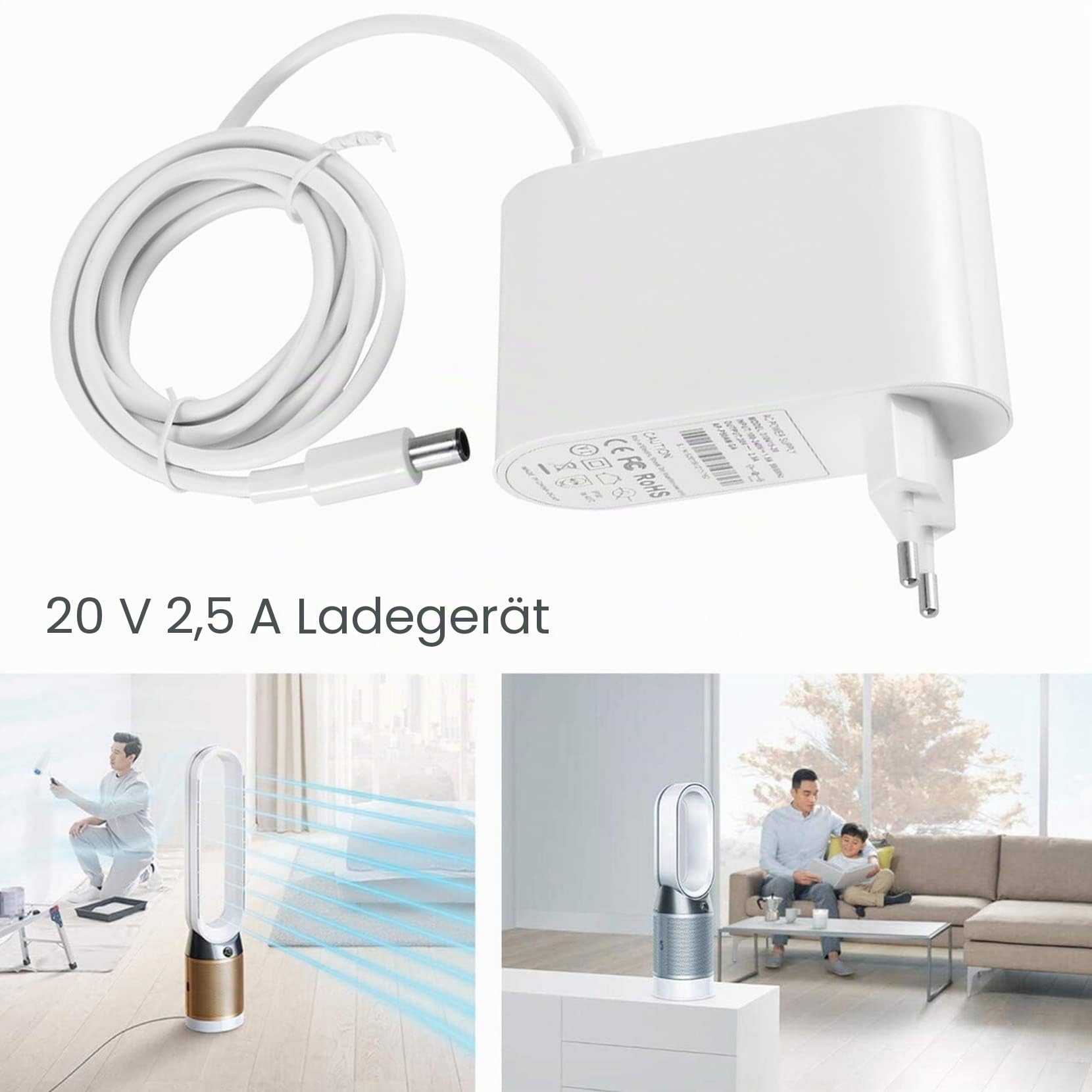 20V Netzteil Ladegerät für Dyson Ventilator/Luftreiniger TP04 TP05 TP06, DP04 BP01 PH02 PH04 PH09, Ladegerät 20 V 50 W Ersatzkabel 1,85 m 281831-05, 310415-20