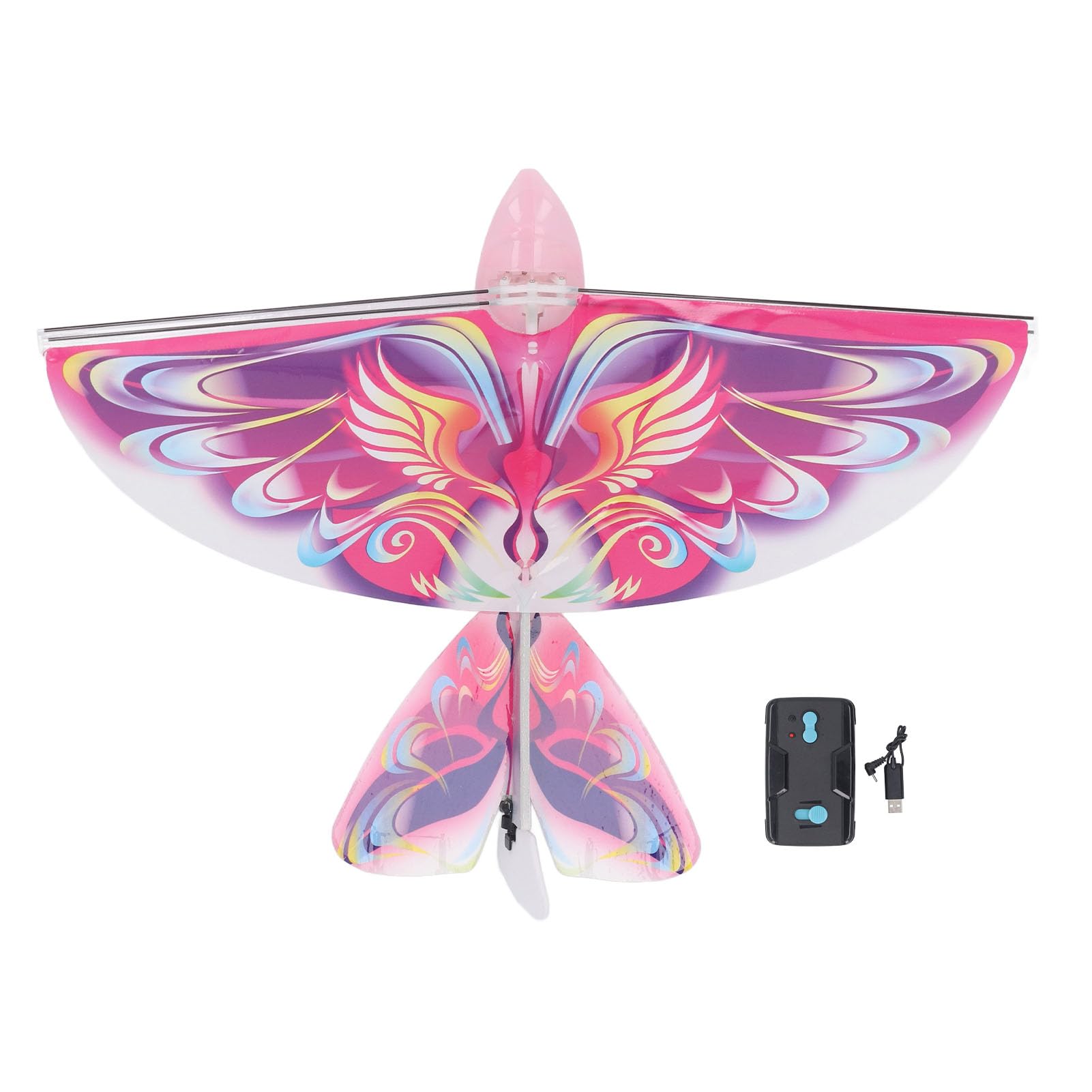 Srliya Elektronischer Fliegender Vogel, Fliegendes RC-Vogelspielzeug, 2,4 GHz, USB-Aufladung, LED, Bionische Schlagflügel, Vogel für Drinnen und Draußen (Rose)