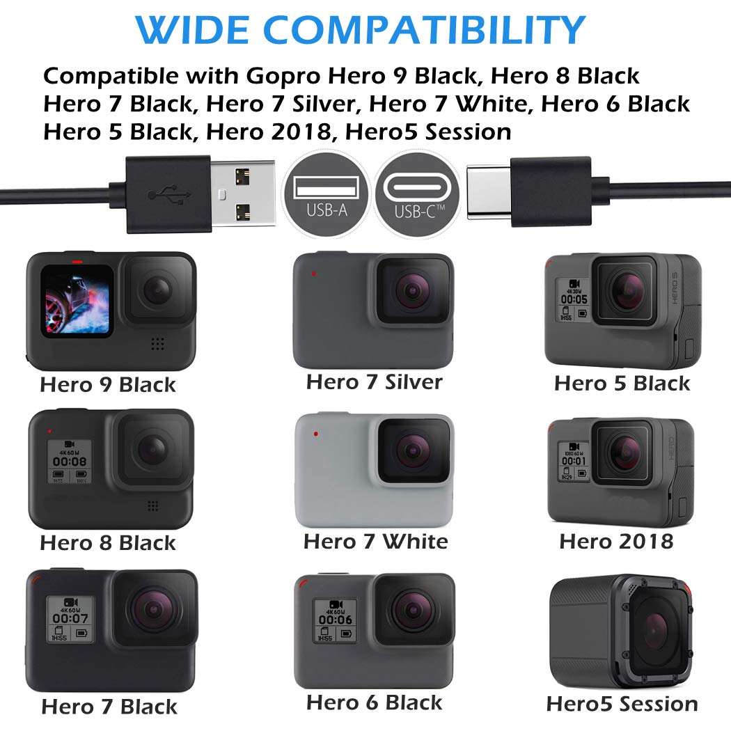 Buy Usb Type C Charging Cable Compatible With Gopro Hero 6ft Usb Charger Cord Data Wire For Hero 9 Hero 8 Hero 7 Black White Silver Hero 6 Black Hero 5 Black Hero 18