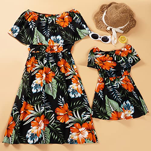 Mother and Daugther Matching Dresses Lovely Sunflower Florals Patterns Shoulder Straps Sleeveless Matching Outfits4