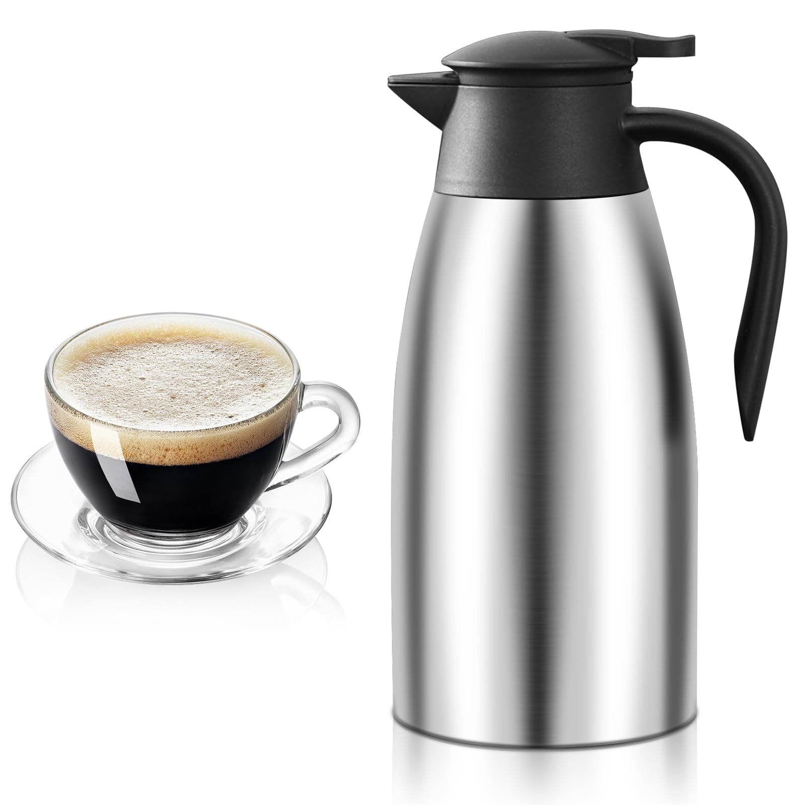 2 L Caraffa Termica, Caraffa Per Caffè, Thermos In Acciaio Inox, Mantiene Caldo Per 24 Ore, Thermos Sottovuoto A Doppia Parete Per Mantenere Calde Le Bevande Bollitori, Teiere E Caffettiere