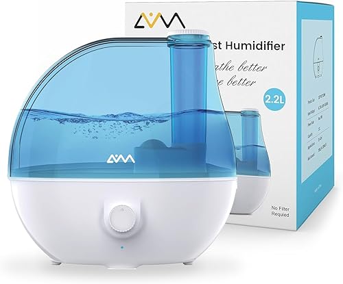 Humidificadores para dormitorio, humidificador ultrasónico de niebla fría de 2.2 L, silencioso, boquilla de 360, sin BPA con apagado automático para