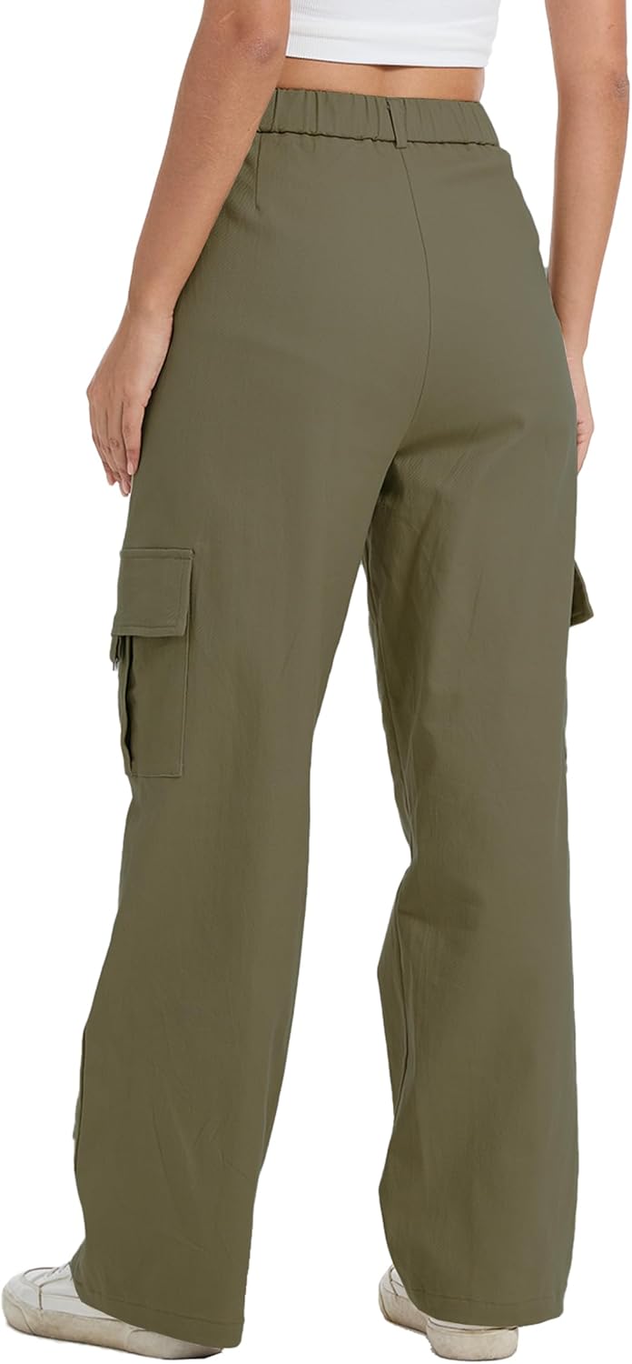 Cargo Pants for Women High Waist Wide Leg Stretchy Pull On Baggy Casual Pants with Pockets - Image 5