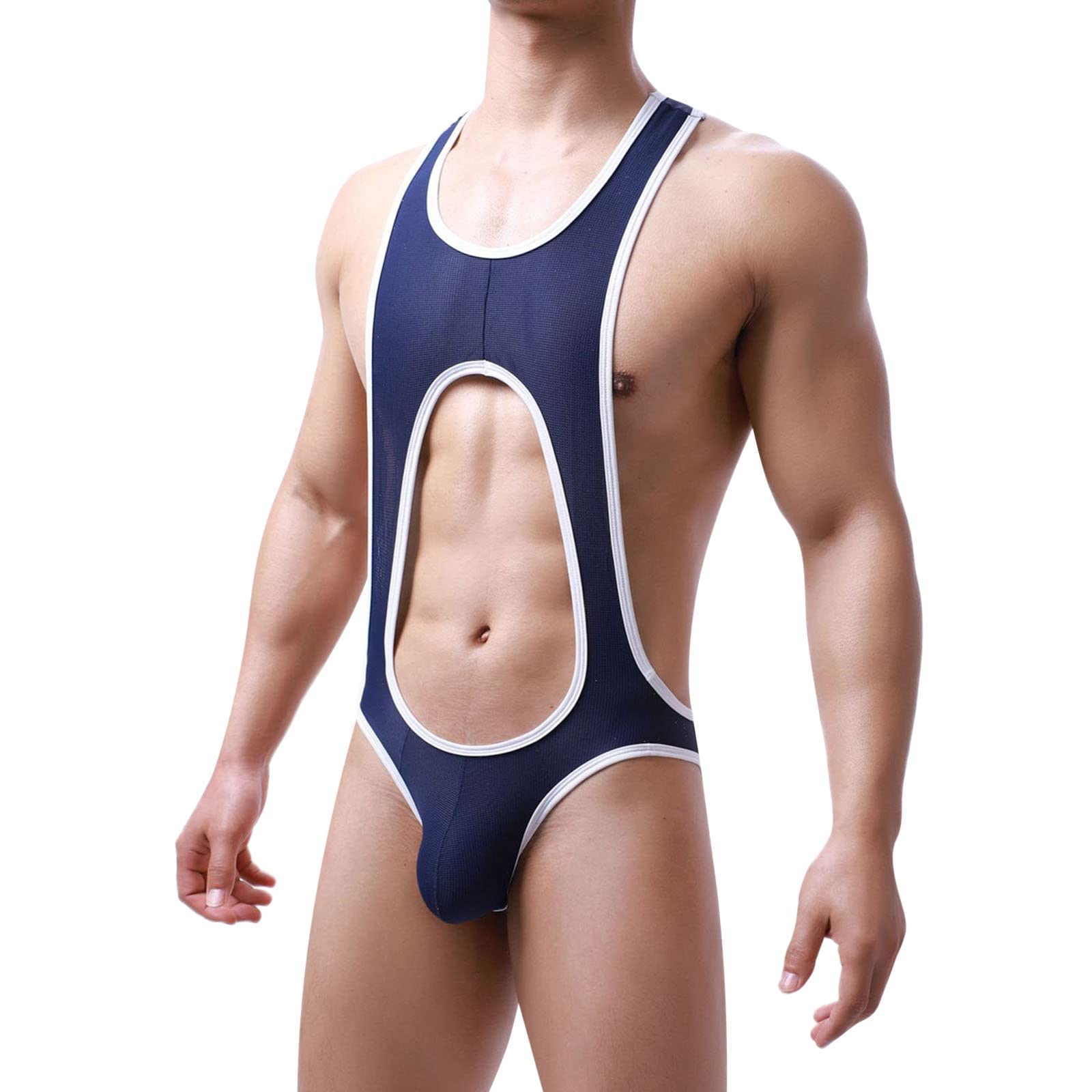 GenericMen's Sport Bodysuit Mesh Jumpsuits Leotard Wrestling Singlet One Piece Bodywear Basic Wrestling Suit Clubwear Costume