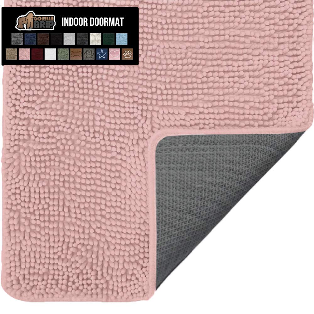 Gorilla Grip Soak Stopper Absorbent Indoor Chenille Doormat, Muddy Dog Washable Rug, Quick Dry Soft Microfiber, Durable Rubber Backing, Absorb Water and Moisture, Door Mat for Entry, 30x20, Dusty Pink