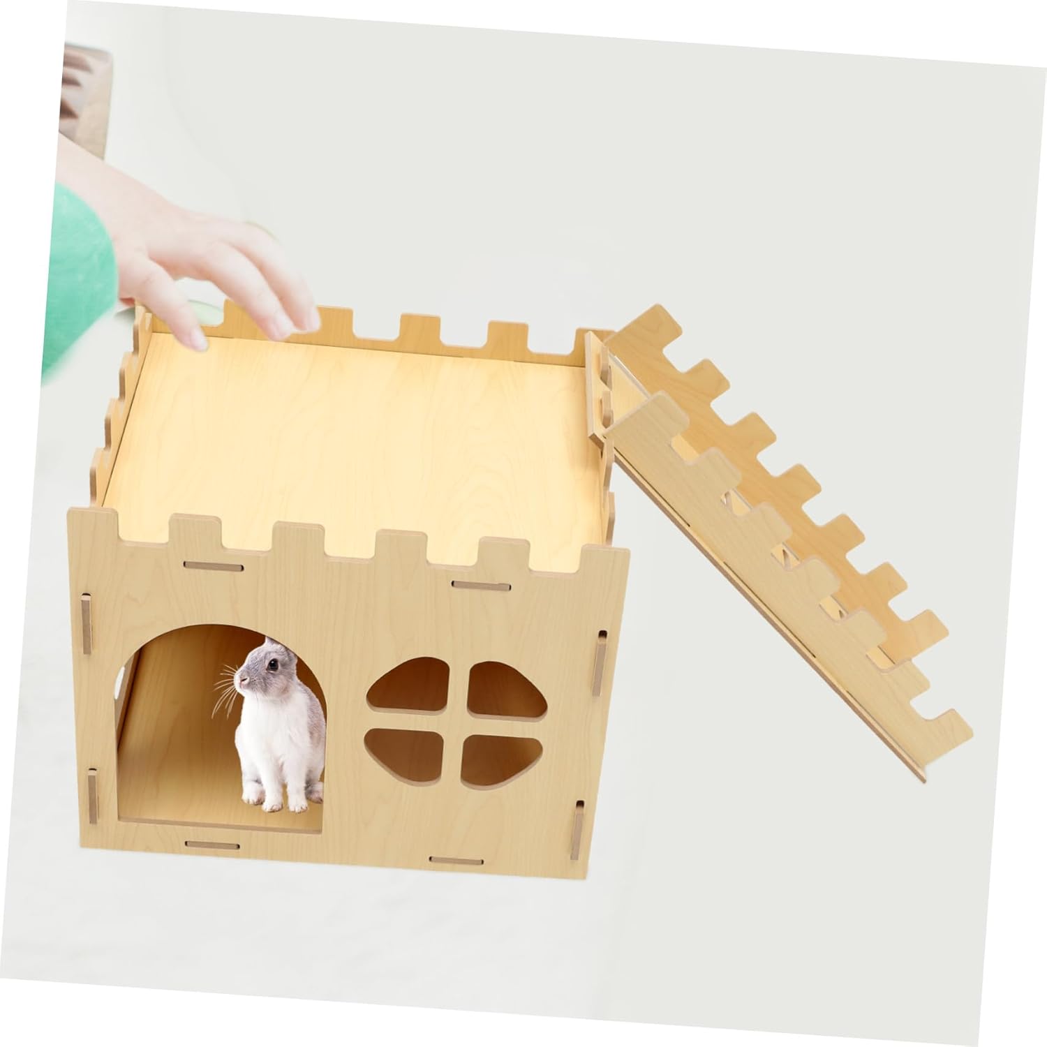 Rabbit Castle Hideout for Indoor Bunnies Detachable Habitat with Stairs Spacious Wooden Play Platform for Pets for Guinea Pigs and Hamsters