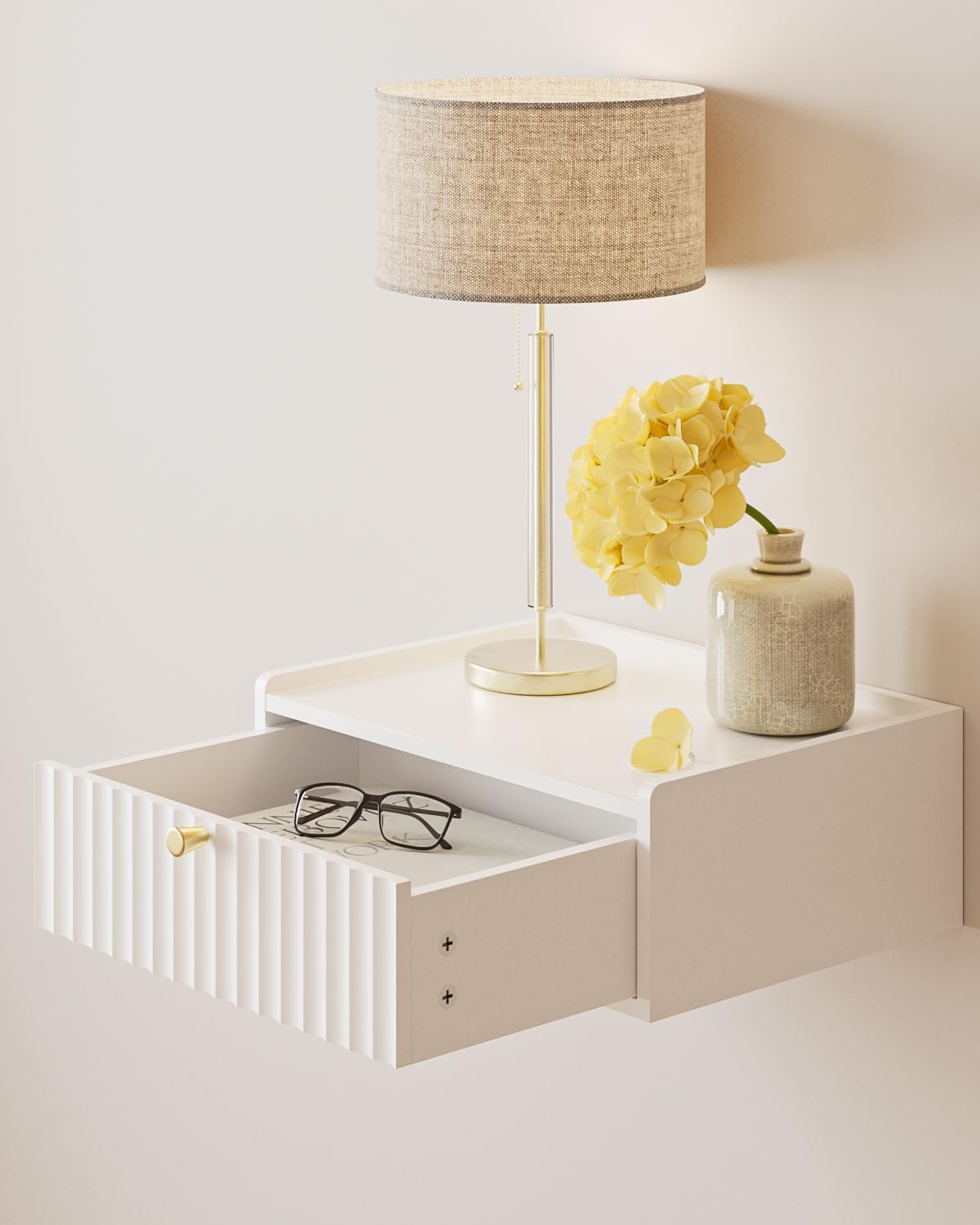 Floating Nightstand,Wall Mounted Night Stand with Drawer,Small Floating Shelves,Floating Wood Bedside Table for Bedroom、Living Room、Bathroom