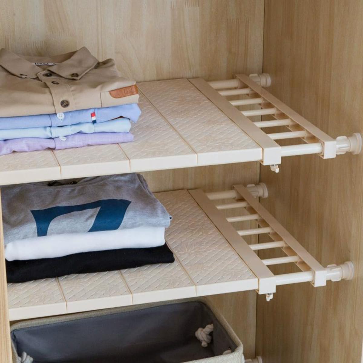 Heavy Duty Expandable Closet Shelf - Up to 55KG Load, Adjustable Wardrobe Organizer (27-108cm), No Tools Tension Rod Shelf for Kitchen, Bathroom, Bedroom Storage