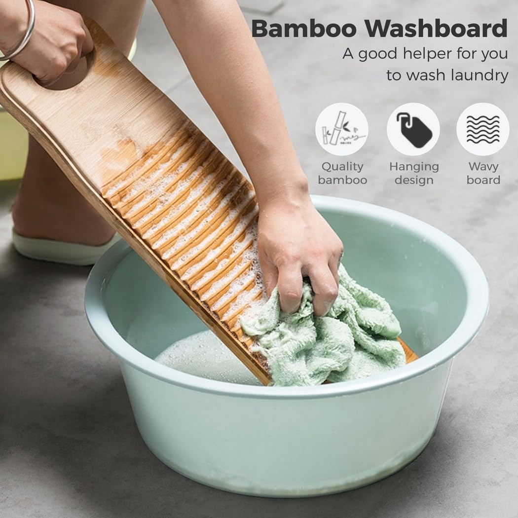 2 tablas de lavado de bambú natural para lavandería, tabla de lavado de manos de bambú, tabla de lavado gruesa antideslizante para pequeños trabajos de lavado, tabla de lavado de diseño colgante