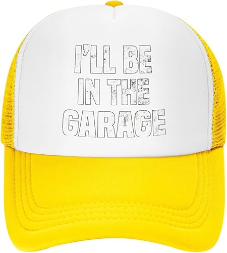 I'll Be in The Garage Retro Gifts Black Mesh Classic Vintage Hat Cap for Men Women Teenager Cap Adjustable
