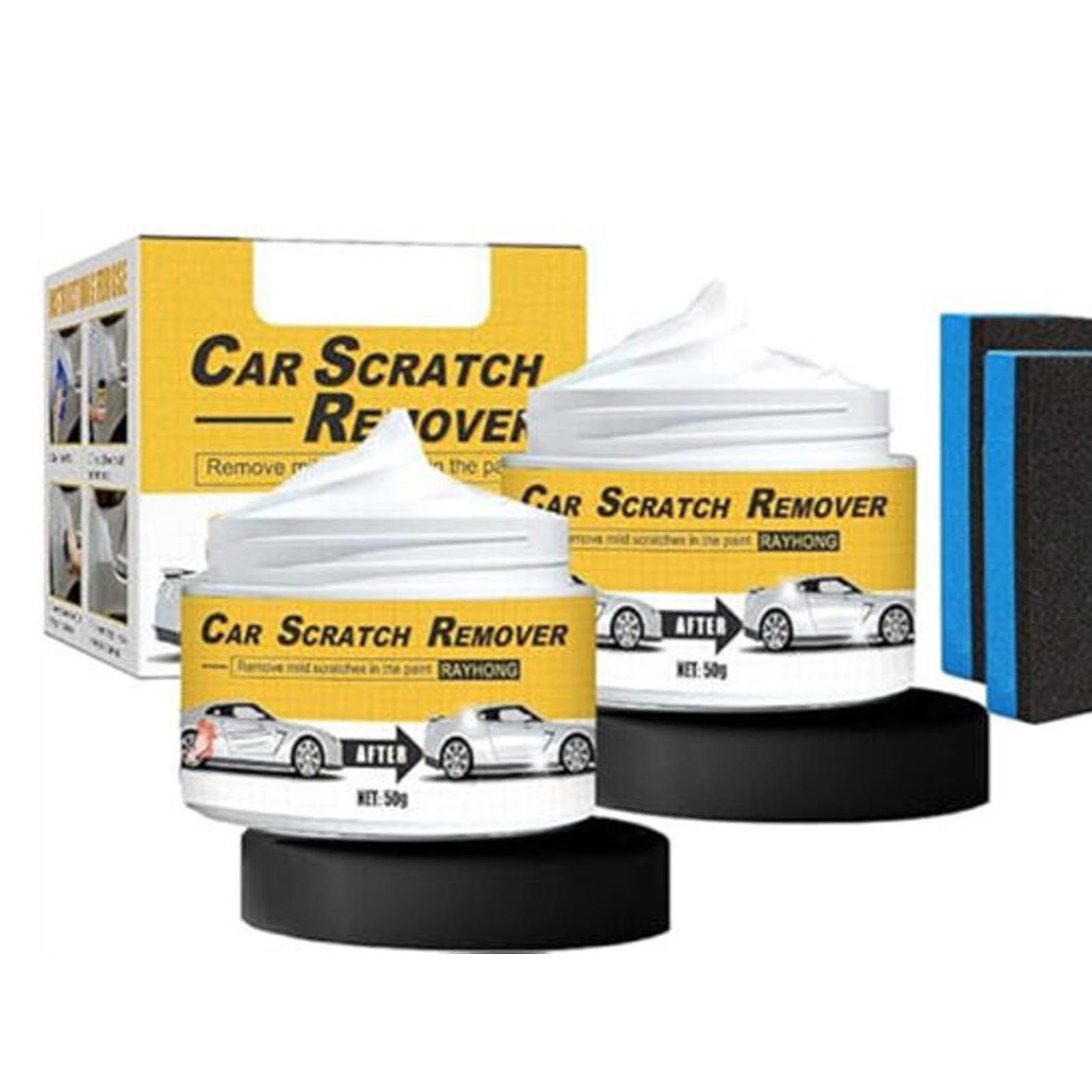 Polishing Compound & Scratch Remover with Sponge, Car Scratch Remover Vehicles Light Scratches & Oxidation to Restore Shine,Polishing Rubbing Compound for Car Paint All Car Finishes (2pcs)