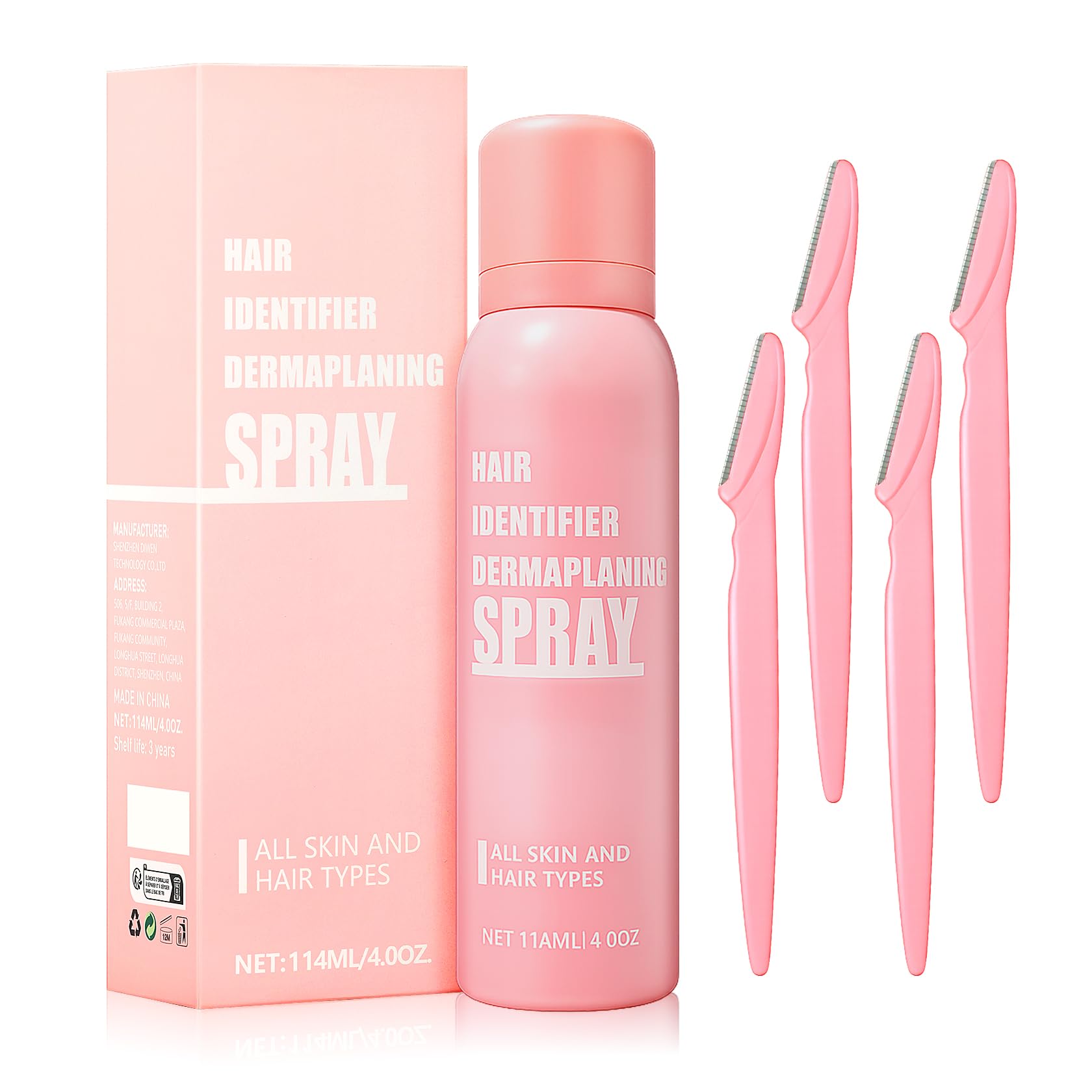 Hair Identifier Spray Set for Women, Dermaplaning Face Shaving with 4 Razor