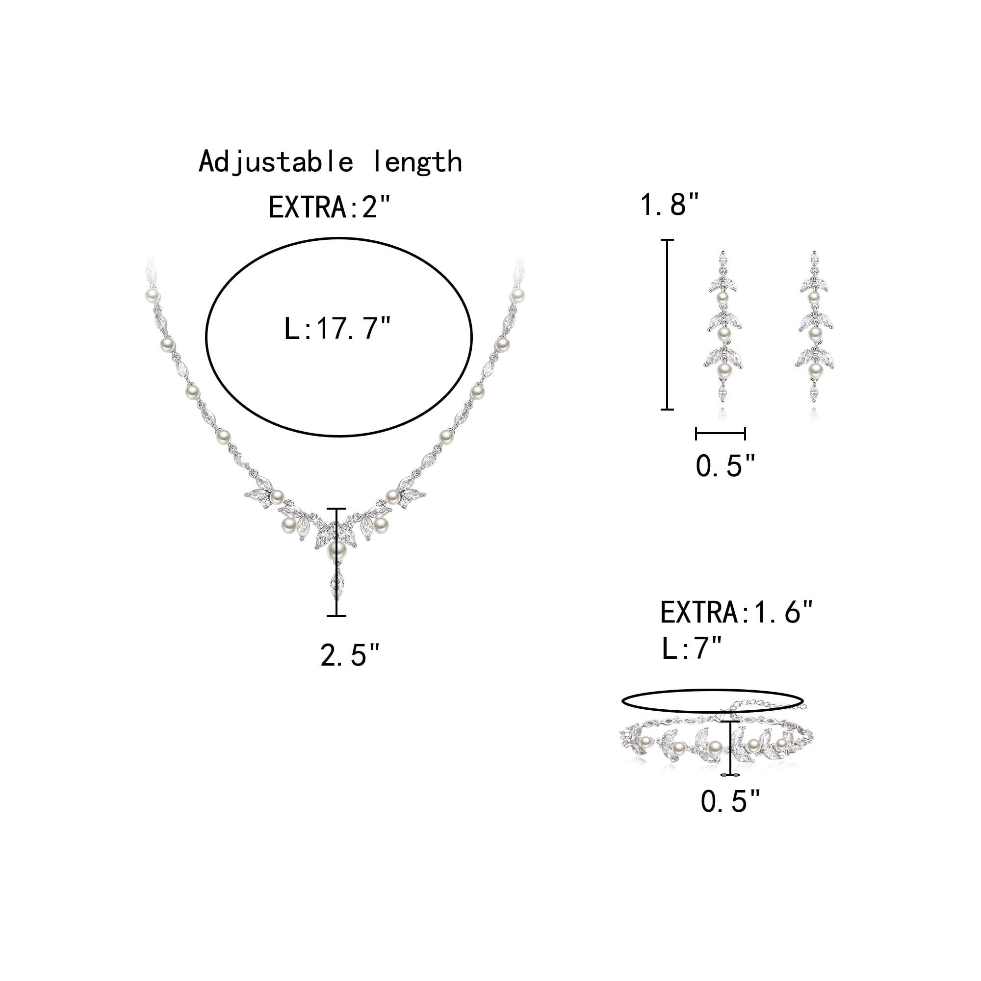 Conjunto de joyería de boda para novias, elegante perla simulada de circonio cúbico colgante collar marquesa hoja gota pendientes conjunto para damas fiesta