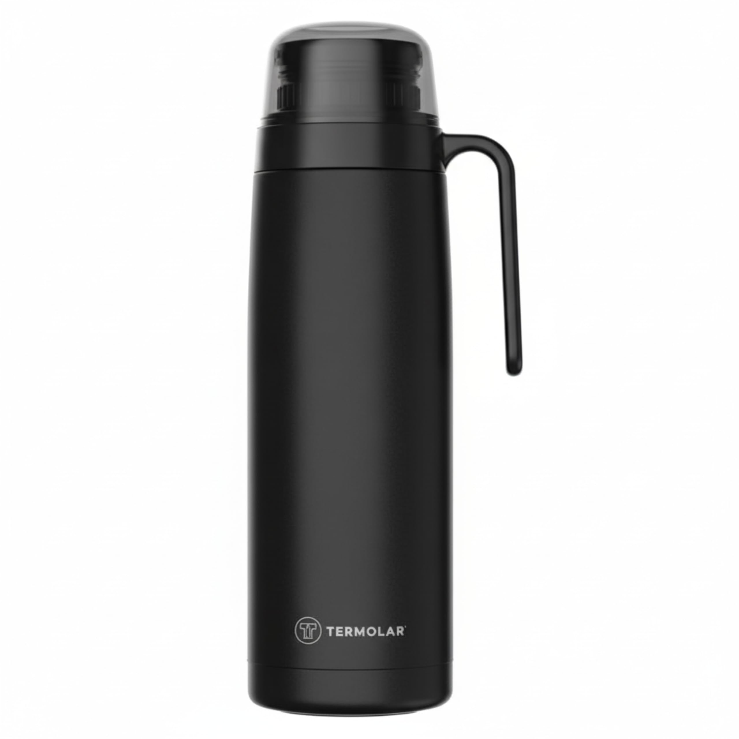 Termo R-EVOLUTION 1L con Pico Cebador para Mate y Asa - Negro | Acero Inoxidable 304 con Retención Térmica 20H Calor / 36H Frío - Botella Aislante de Viaje