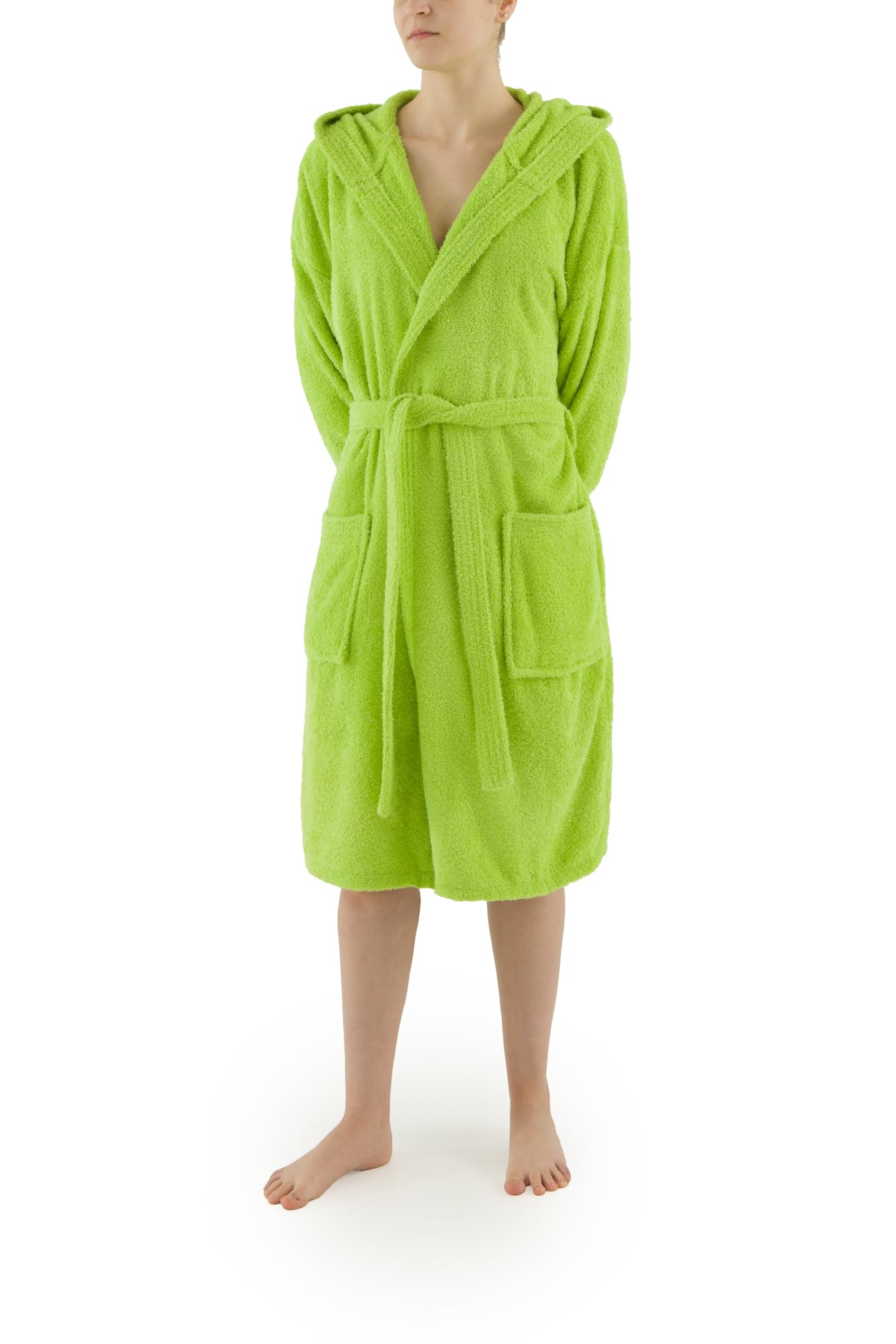 Top Towel - Elegancki - Szlafrok damski i męski 100% bawełna, 500 g/m² - Opcja z kapturem lub bez kaptura - Miękki i chłonny do prysznica, spa i basenu, limonka, XXL
