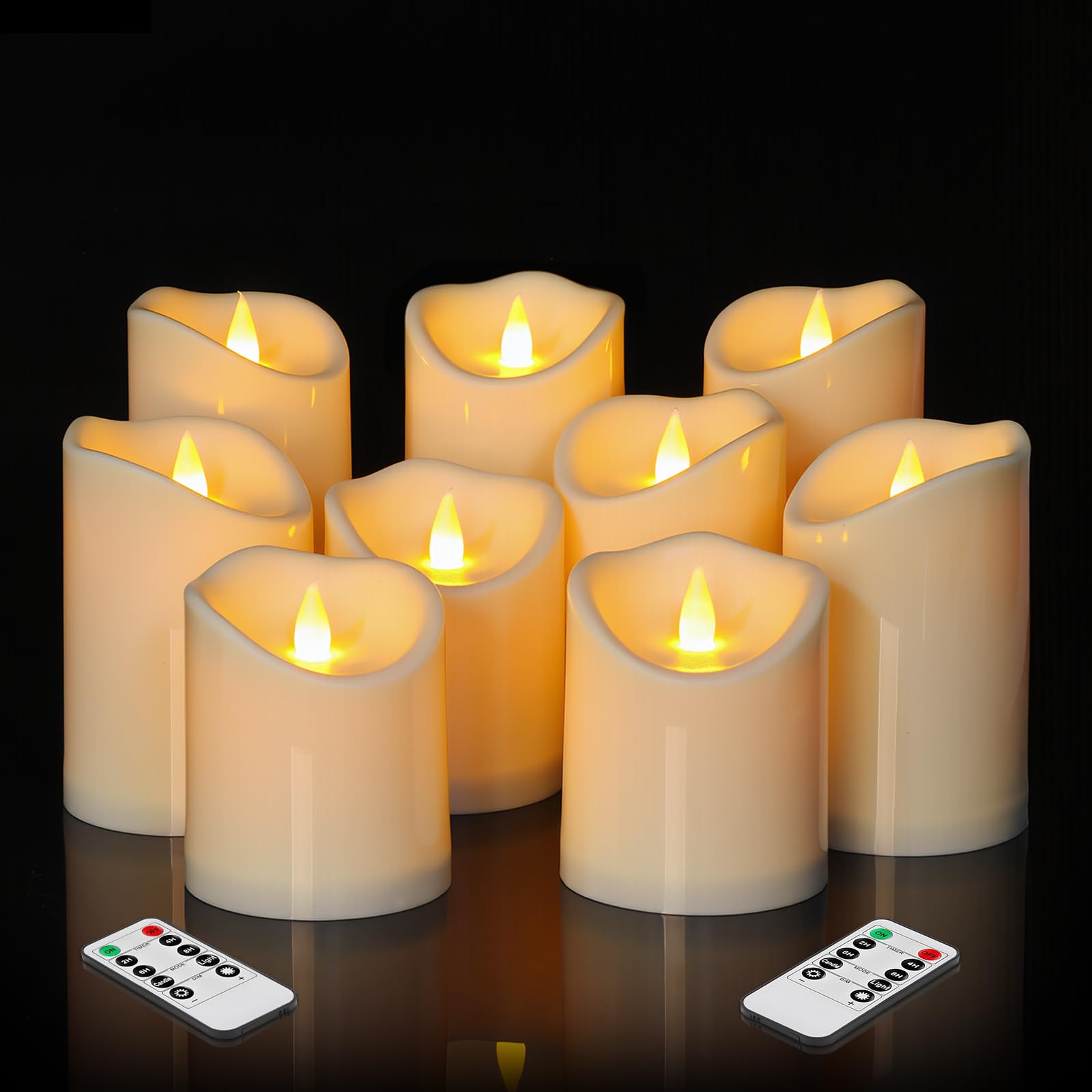 antizer Flameless Candles 9 Pack Plastic LED Ivory Pillars with 2 Remotes &amp; Timer, Battery Operated Outdoor Decor for Garden Patio, Wedding &amp; Home Festival (Ivory - 3" D x 9 Pack)