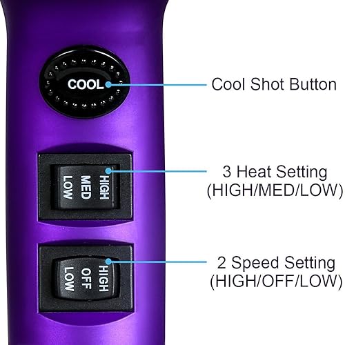 Miniatura 3 de Secador de pelo ligero profesional púrpura 1875W turmalina cerámica negativo secador de soplado iónico con difusor y concentrador y peine