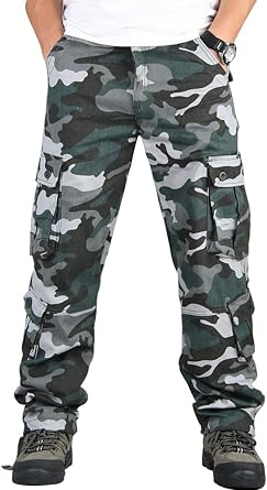 Mens Relaxed Fit Cargo Pants,Wild Military Army Camo Combat Work Outdoors Pants with 8 Pockets