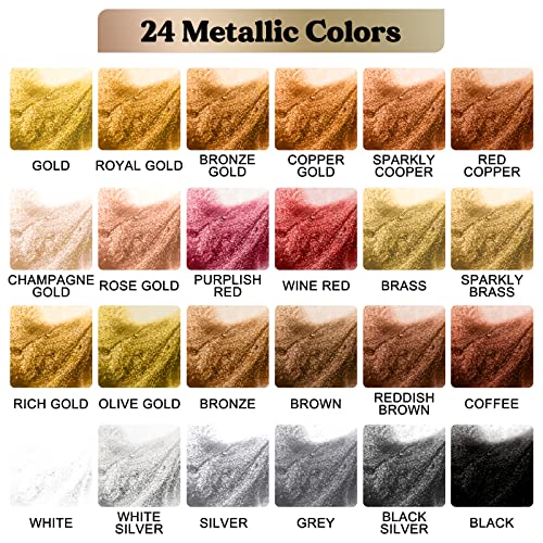 Let's Resin Metallic Alcohol Ink Set-24 Colors Metal Color Alcohol Based Resin Ink, High Concentrated & Shimmer Mixatives, Alcohol Paint For Epoxy Resin, Resin Petri, Tumblers, Coasters(Each 0.35Oz) #TOP1