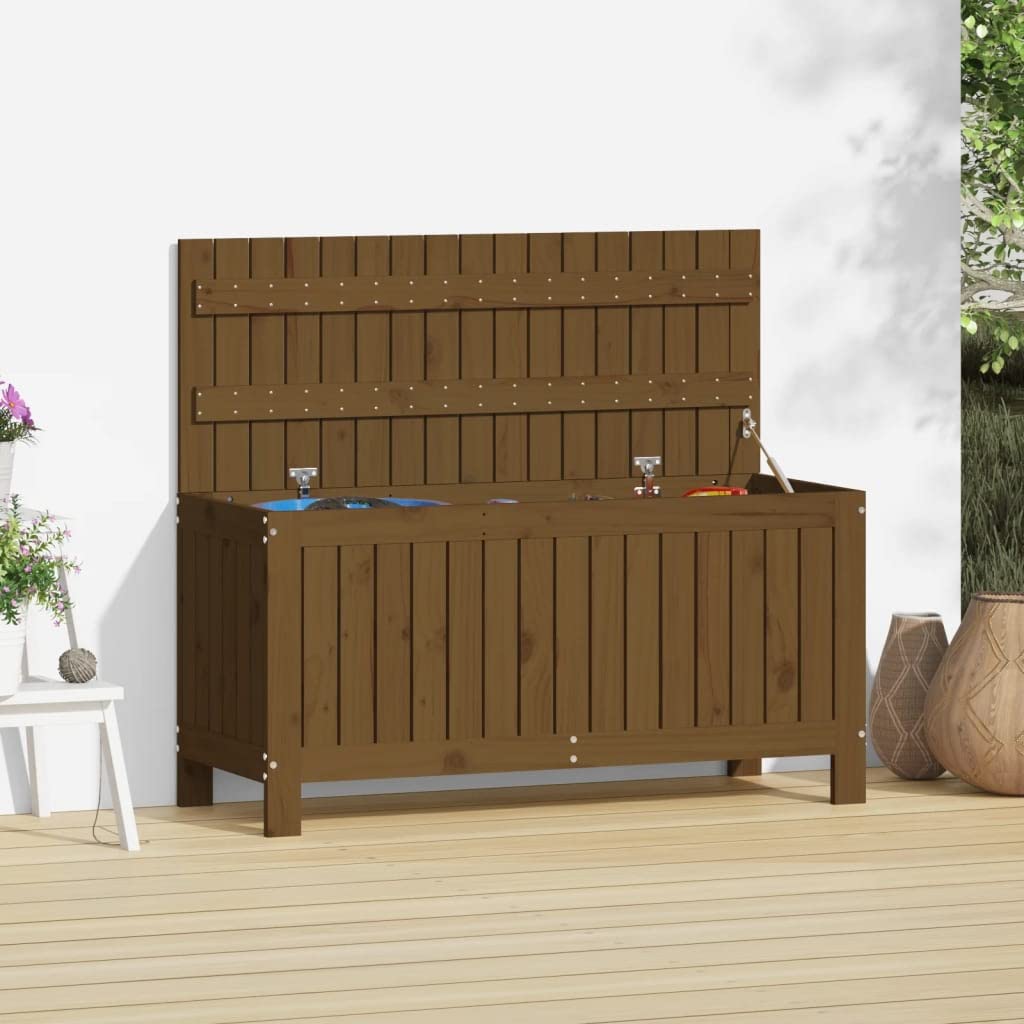 Arborthrum Garden Storage Box Deck Box Outdoor Chest Container Garden Tool Organiser Shed Garden Patio Outdoor Storage Honey Brown 108x42.5x54 cm Solid Wood Pine